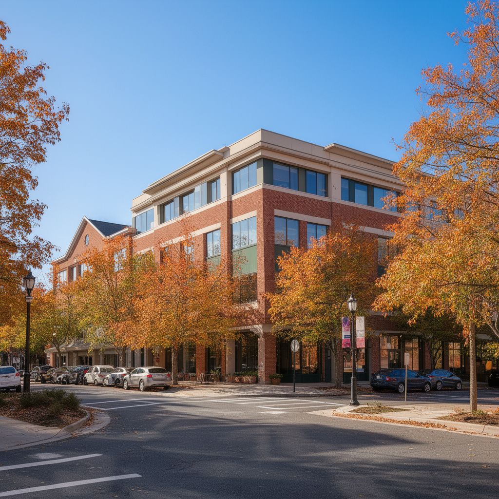 Oakton, Virginia brick office building surrounded by autumn trees