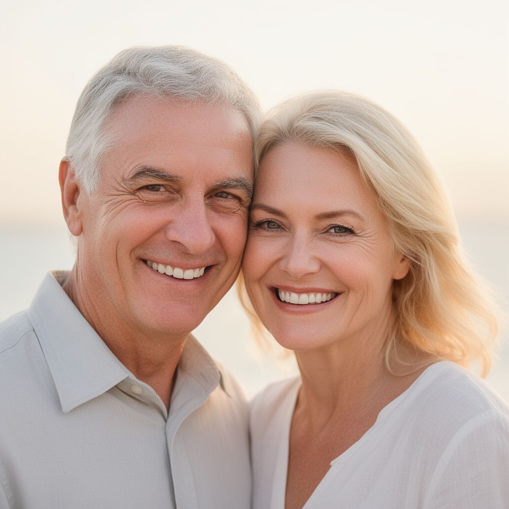 Smiling senior couple with bright, confident smiles